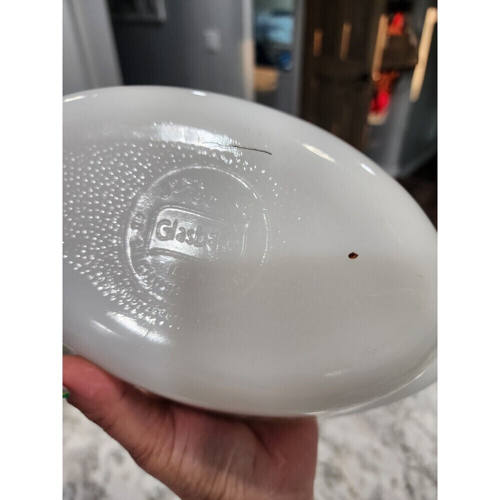 Vintage Glasbake J235 1QT Casserole Dish Green Daisy Milk Glass Oval With Lid - Picture 5 of 5